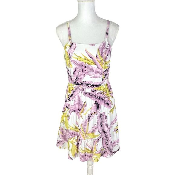 LOFT White Purple Tropical Bird Of Paradise Sun Dress Spaghetti Straps Size 4 - Picture 1 of 6